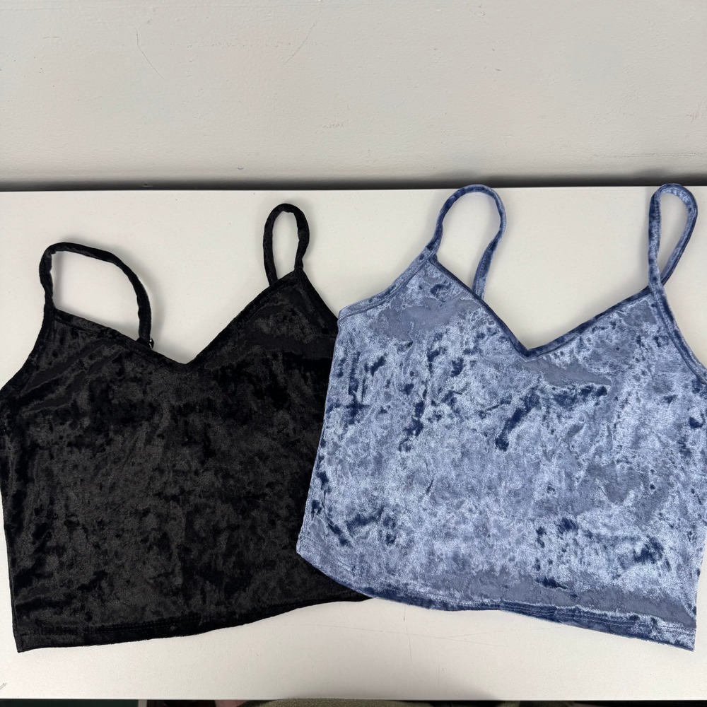 Forever 21 Womens Crushed Velvet Cami Crop Top Bundle Black Blue XS 2 Pack